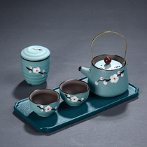 Hand-painted purple sand tea set home simple office small set kung fu tea set tea tray fresh girl style