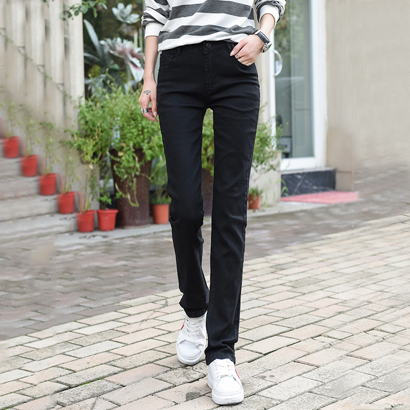 High-waisted straight pants jeans womens 2021 new spring model elastic black loose big size fat mm thin long pants