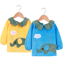 Childrens coat baby long sleeve crystal velvet coat anti-dirty bib eating clothes autumn and winter cartoon back wearing protective coat coat