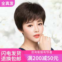 Wig female short hair real hair wig set middle-aged and elderly lady full real hair silk summer mother hairstyle fake hair