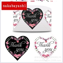 2021 New one inch flower thank heart shape black and white tank you roll sticker sticker