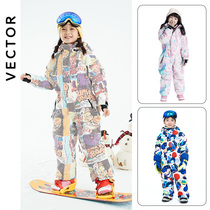 VECTOR childrens one-piece ski suit suit Northeast snow town windproof warm cartoon baby ski pants equipment