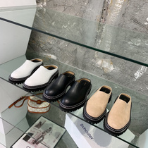 2022 spring summer new Proenza Scholier square head Mueller shoes genuine leather casual bag head semi-slipper female