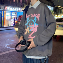 Mens sweater spring and autumn hip-hop mens tops Tide brand trend wild loose port wind ins autumn pullover clothes