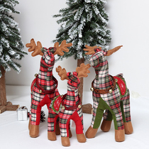  Christmas decorations New plush fabric art red and green plaid literary and art Christmas deer Christmas scene decoration ornaments