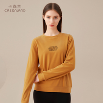 Carson Lanqiu winter plus suede thickened sleeve head sweatshirt round collar warm blouse womens single piece bottom fashion can be worn out
