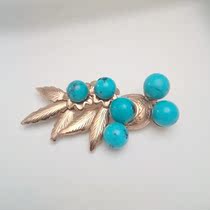 (Antique home) 14K gold high porcelain high blue turquoise brooch 7 8 grams