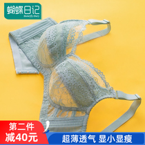 Underwear Female Summer Thin Lace Big Chest small No steel ring bra Large size All cups No sponge ultra-thin bra