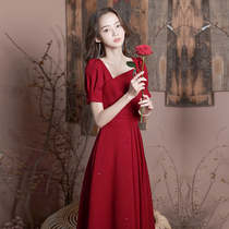 Toast dress bride female wine red summer summer autumn spring and autumn engagement dress usually can wear wedding dress