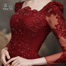 Toast Bride 2021 New style usually wear wine red engagement dress dress female temperament banquet collar thin