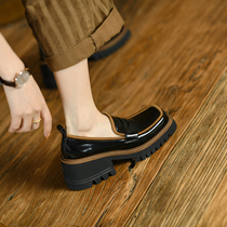 OMG Inglén Temperament ~ Thick Bottom Genuine Leather Small Leather Shoes Woman Little Taller Lefu Shoes Single Shoes