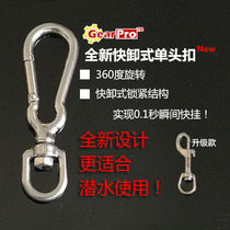 New product GearPro 360 degree rotating fast shackle stainless steel single head hook can hang diving secondary head accessories