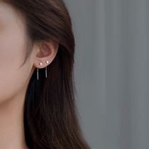 Mini small square S925 pure silver ear nail female sleeping without picking up minimalist black shorts ear line 2021 summer new wave