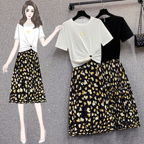 Thin 2021 summer large size new fat mm short-sleeved T-shirt color skirt two-piece suit