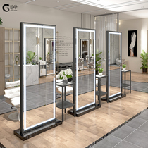 Barber shop mirror table floor-to-floor simple beauty salon with lamp single-sided double-sided full-body haircut mirror against wall hair salon mirror