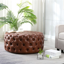European-style leather round sofa stool living room cloakroom leather art pull buckle pedal shopping mall clothing store try to change shoes stool