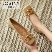 Zhuoshini scoop shoes womens summer 2021 new small fragrance French retro single shoes shallow flat flat square head small leather shoes