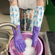 Wash-up housework gloves laundry work rubber rubber rubber thick warm plus velvet kitchen work aquatic cleaning gloves