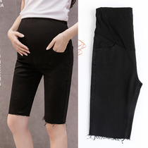2021 pregnant womens new fashion jeans summer high waist belly five-point pants Korean summer wild pants women