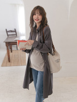Retro shirt ~ 2021 autumn new maternity dress Korean loose slim cardigan bottoming tide mom POLO lapel