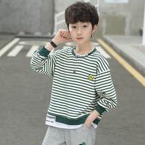 Boy Spring-autumn-style clothing striped spring dress blouses CUHK Tong 2022 new children Chauded boy Fried Street Han Van