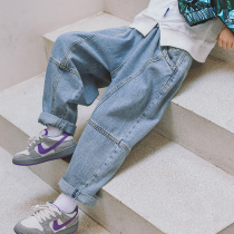 Boy Summer thin pants 2022 new CUHK Boy Jeans Handsome TRENDY TIDE CHILDREN SPRING AND AUTUMN FRENCH FRIES STREET