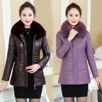 Mothers Haining leather down jacket womens short middle-aged and elderly plus velvet thickened warm alpaca leather jacket