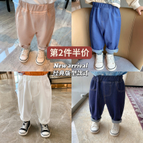 Chen Dashuo L mother baby washed jeans autumn baby knitted denim trousers foreign-style children casual pants