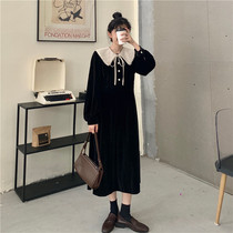 2021 Autumn New French doll collar velvet dress plus size fat sister waist reduction age gentle wind long skirt