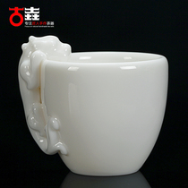 Gu Yao Dehua white porcelain teacup Handmade sheep fat glaze tea cup Jian White porcelain master cup Kung Fu Cup Chi Dragon Cup