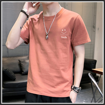 2021 summer mens short-sleeved t-shirt loose half-sleeved boys smiley cotton ins tide t-shirt couple wear top clothes