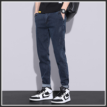 Jeans men 2021 New Men spring and autumn slim feet plus velvet thick casual long pants men autumn and winter