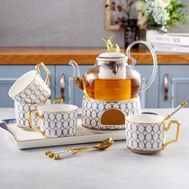 Flower teapot set household glass boiled fruit teapot ceramic Afternoon Tea Flower Fruit tea cup tea set candle heating