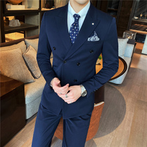 Double-breasted suit suit mens business formal fashion trend suit Groom best man wedding host dress