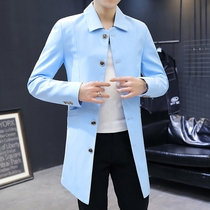 Windbreaker Mens medium-long spring and autumn Korean version slim-fit suit jacket Young handsome casual cloak coat