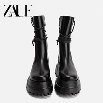 Leather ZR ZAUE thick-soled Martin boots female autumn and winter New short boots side zipper Knight boots back strap mid-boot