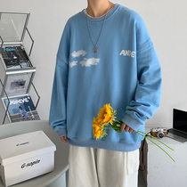 Cloud print sweater mens autumn tide brand crew neck loose jacket Korean version of the trend ins casual pullover top
