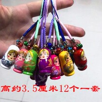 Russian nesting doll key chain mobile phone chain key chain basswood pure hand-painted very delicate childrens small gift