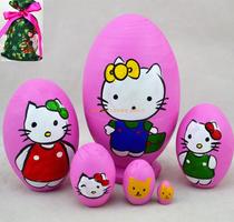 Cartoon 6-layer Russian set of dolls handmade painted exquisite basswood new kitten animation 2019 new product