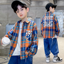 Boy Spring Autumn Shirt 2022 New CUHK Children Plaid Shirt Jacket Boy Handsome Spring Dress Long Sleeve Blouse
