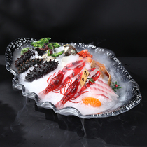 High-end sashimi plate ice plate large salmon platter plate fish raw special plate seafood platter dry ice creative tableware