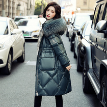 Anti-season down jacket womens winter long 2021 new white duck down fashion knee thickened real hair collar explosion jacket