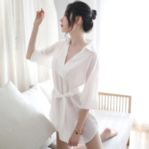 Ice Silk Sleeping Dress 2022 Spring Summer Thin flirts Shirt Boyfriend Wind Shirt Spring Autumn New Sexy Pyjamas Woman