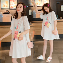 Maternity dress summer T-shirt fashion foreign style Net red medium long loose size womens spicy dress Korean version
