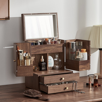 Wooden cosmetics storage box jewelry integrated large capacity dustproof dresser desktop skin care lipstick shelf