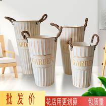 Retro tin bucket stalls wrought iron flower pot flower arrangement vase does not leak water wake bucket dried flower bucket flower bucket flower Flower Flower tube