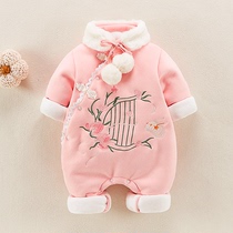 Baby clothes winter clothes 100 days full moon baby girl jumpsuit Chinese style ha clothes one year thick New Year clothes