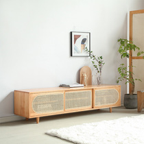 Nordic modern solid wood TV cabinet Japanese simple rattan log TV cabinet homestay floor storage cabinet