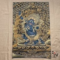 Free mail Tibet Thangka Gold Silk Embroidery Nepal Woven Splendid Religious Buddha Antique Collection Big Black Sky