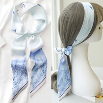  Small silk scarf womens narrow long spring and autumn and summer ribbon tie hair belt braided hair belt belt belt with shirt
